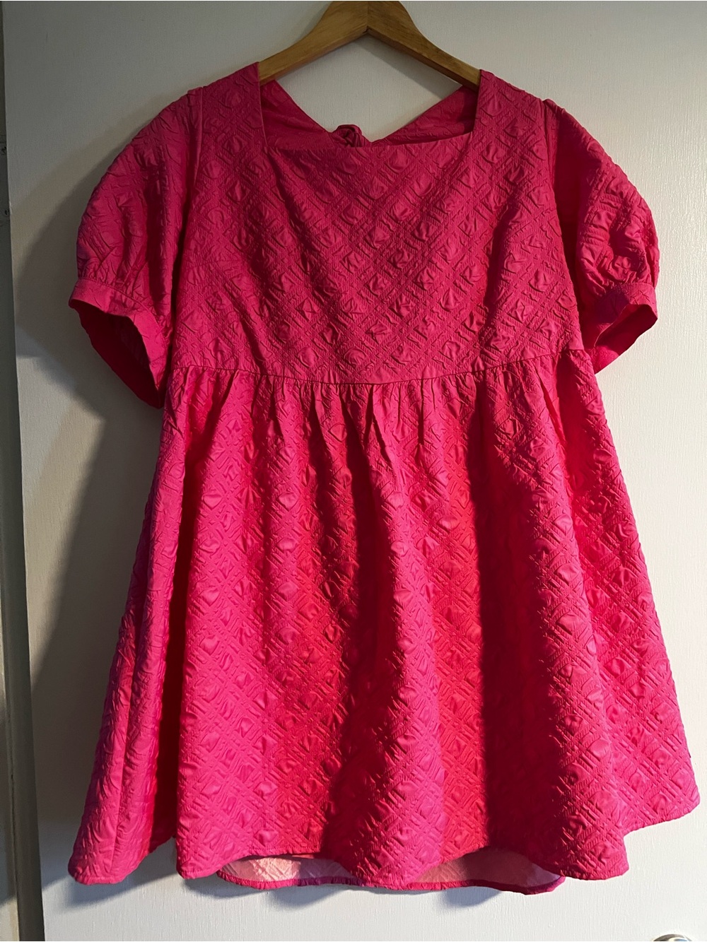 BiBi Bright Pink Textured Babydoll Mini Dress